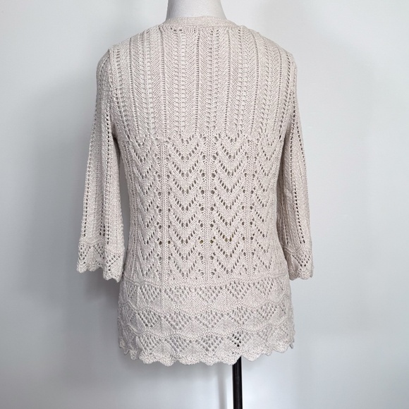 Beautiful Boho Ivory Open Weave Cable Knit Cardigan Large Sweater Cottage Core - Picture 6 of 11